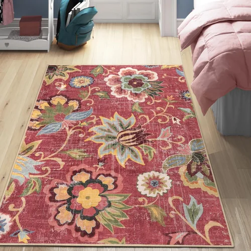 Vista 27 de Beeiva Alfombras florales de entrada, lavables para interiores, ultra fina, de 2 x 3 pies, antideslizante, para cocina, tapete de cachemira suave