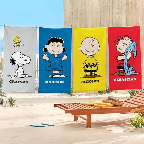 Vista 2 de Let's Make Memories Toalla de Playa Personalizada - Toalla de Piscina Personalizada de Peanuts - para Vacaciones de Primavera y Diversión de Verano