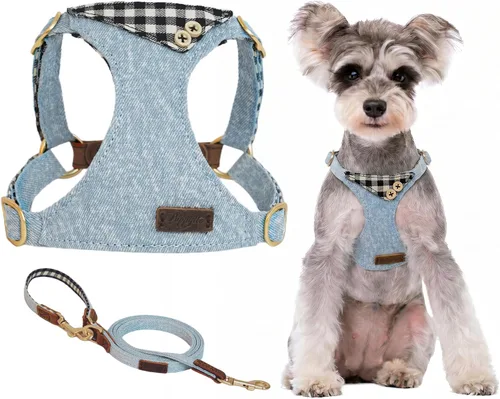 Vista 9 de Arnés sin tirones para perro, con correa multifunción, pechera suave y ajustable para mascota, no ahorca, chaleco a prueba de escape, azul vaquero