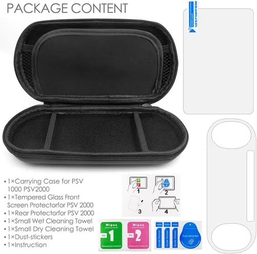 Vista 2 de ProProtective - Funda para Sony Playstation Vita 2000 con protectores de pantalla, vidrio templado AFUNTA para pantalla frontal y película de PET