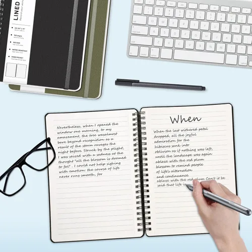 Vista 3 de Cuaderno de diario forrado en espiral, cuaderno A4 de cuero de tapa dura para el trabajo, 8.5 x 11 pulgadas, cuadernos de papel grueso de 100 GSM