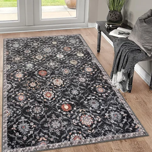 Vista 69 de KILOCOCO Alfombra marroquí pequeña, de 2 x 3 pies, color negro/dorado, súper suave, lavable, para interiores, vintage, lavable, antideslizante