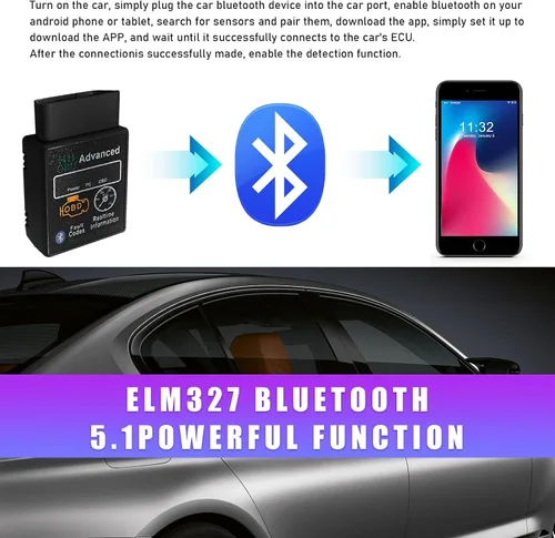 Vista 4 de Dickno Escáner Bluetooth OBD2 para automóvil, lector de código inalámbrico y herramientas de escaneo de diagnóstico de motor de verificación
