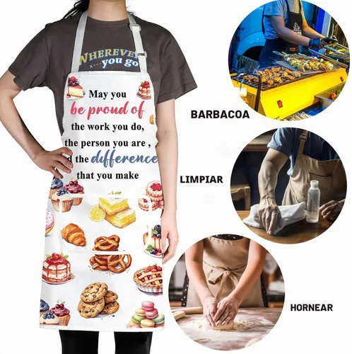 Vista 6 de JNIAP Delantal de chef pastelero - Regalos para amantes de los postres - Delantal para hornear con postres