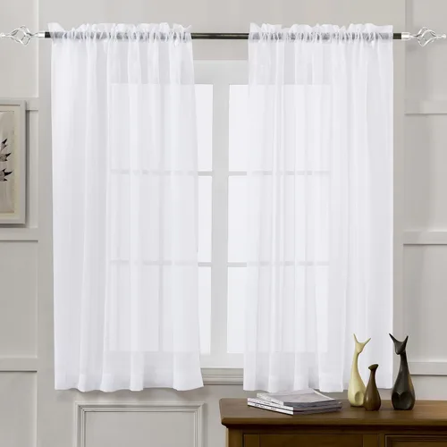 Vista 74 de MYSTIC-HOME Juego de cortinas de niveles transparentes blancas para cocina de 24 pulgadas de largo, tratamiento de cortinas para ventanas pequeñas
