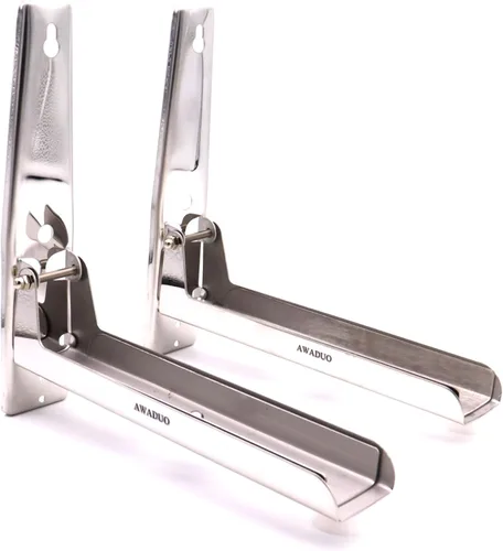 Vista 4 de Estante para horno de microondas de acero inoxidable, soporte de montaje en pared plegable retráctil con dos ganchos