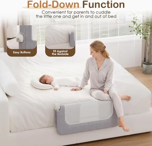 Vista 4 de Riel de cama para niños pequeños, riel de cama de 81 cm con base en forma de U más ancha, rieles de cama transpirables para camas King, Queen, Full