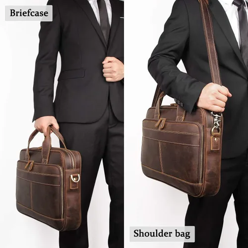 Vista 5 de Augus Bolso bandolera de cuero para hombre mochila de viaje vintage de 17 pulgadas maletín para portátil