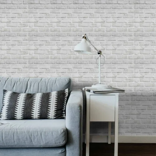 Vista 5 de Papel tapiz de ladrillo blanco y gris, papel adhesivo autoadhesivo gris de 17.71 x 236.2 pulgadas, papel de pared con efecto 3D, película de vinilo