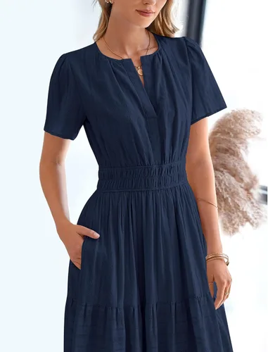 Vista 6 de BTFBM - Vestido largo casual de verano 2026 para mujer, vestido ligero de Azul marino