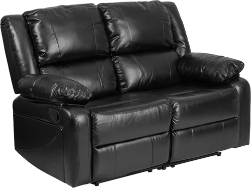 Vista 3 de EMMA + OLIVER Sofá biplaza LeatherSoft negro con dos reclinables incorporados Cuero negro