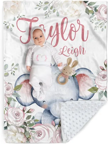 Vista 12 de Manta de bebé personalizada, manta de felpa suave con respaldo de puntos de doble capa para niños y niñas, nombre personalizado con diseño de animal