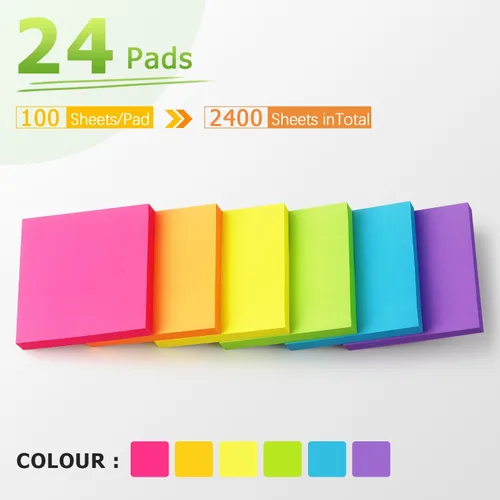 Vista 4 de Notas adhesivas emergentes de 3 x 3 pulgadas, colores brillantes, autoadhesivas, 24 blocs por paquete, 70 hojas/bloc, total de 1680 hojas 24