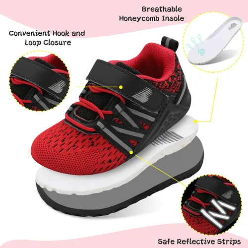 Vista 2 de BARERUN Zapatos deportivos para bebés y niños pequeños, suela antideslizante suave, para recién nacidos, primeros pasos, transpirables, atléticos