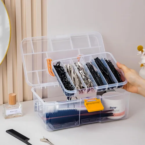 Vista 2 de Vidifor Caja de Almacenamiento Portátil de Plástico Transparente con Asa con Divisores Ajustables Organizador de Suministros de Arte Caja Utilitaria