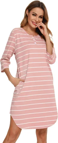 Vista 5 de Vlazom Camisones de algodón suave para mujer, camisón de manga corta con bolsillos, tallas S-XXL
