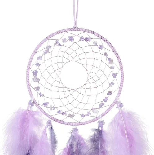 Vista 2 de Atrapasueños grandes - Amatista con plumas de pavo, hecho a mano morado atrapasueños para dormitorio, atrapasueños para niñas, atrapasueños
