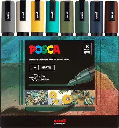 Vista 13 de Posca PC-5M Rotuladores de Pintura a Base de Agua, Punta Media Reversible (1.8-2.5mm), Tono Fresco, Pack de 8