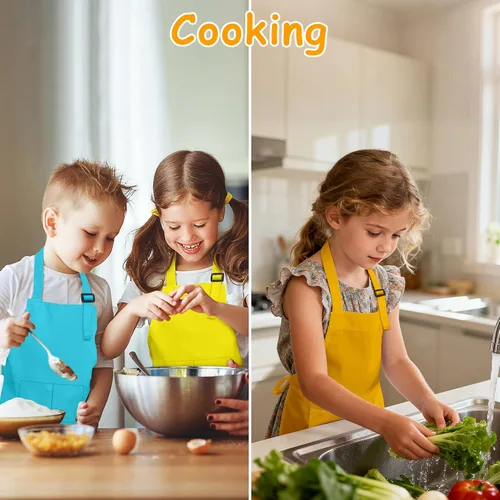 Vista 4 de Delantal para niños, paquete de 8 delantales para niñas y niños, delantales de pintura artística para cocina, aula, cocina, horneado, para edades