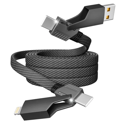 Vista 9 de Cable de carga 4 en 1 de 240 W máximo, cable USB C de carga rápida con chip E-Mark, cable USB A/C a C/Lightning, cable de carga múltiple para iPhone