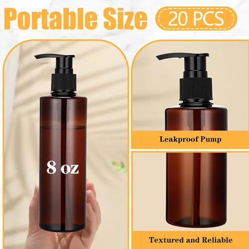 Vista 2 de Thyle 20 botellas dispensadoras de plástico recargables de 8 onzas, contenedor de loción a granel, contenedor de viaje con bloqueo de viaje