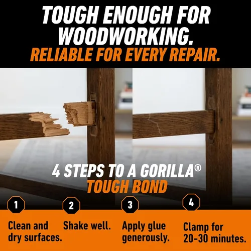 Vista 6 de Gorilla Pegamento para madera, proyectos de carpintería para interiores y exteriores, pintable, lijable, resistente a la humedad, sujeción
