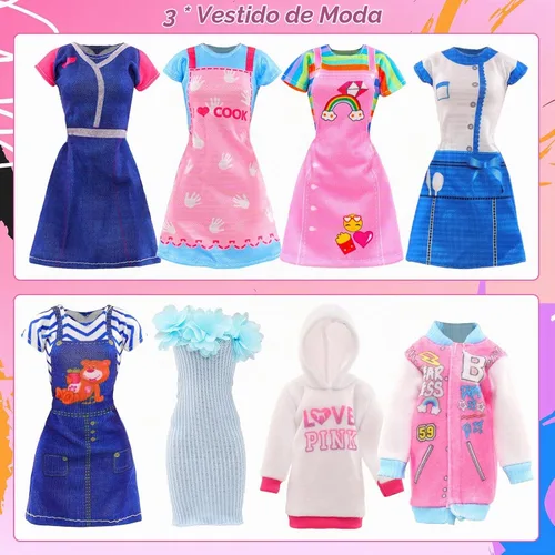 Vista 4 de 22 piezas de 11.5 pulgadas niña aleatoria ropa y accesorios moda Playset
