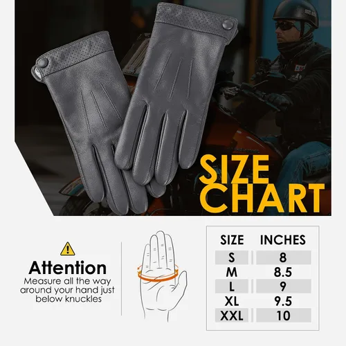 Vista 7 de Dsane Guantes de cuero de oveja genuina de invierno para hombres, guantes de motocicleta de conducción con forro de cachemira para pantalla táctil