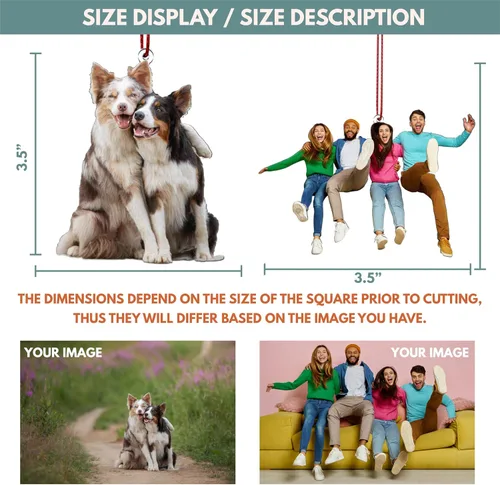Vista 2 de Adorno fotográfico personalizado, adornos de Navidad personalizados, impresión de doble cara, acrílico 2D, 3.5 pulgadas, 4.25 pulgadas o 5.25