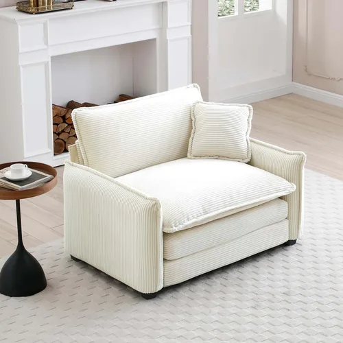 Vista 31 de Sofá Loveseat Grande en Beige y Blanco de 194.8 cm, Sofás Seccionales de 2 Plazas Grandes para Sala de Estar, Sofá Seccional Modular de Tela