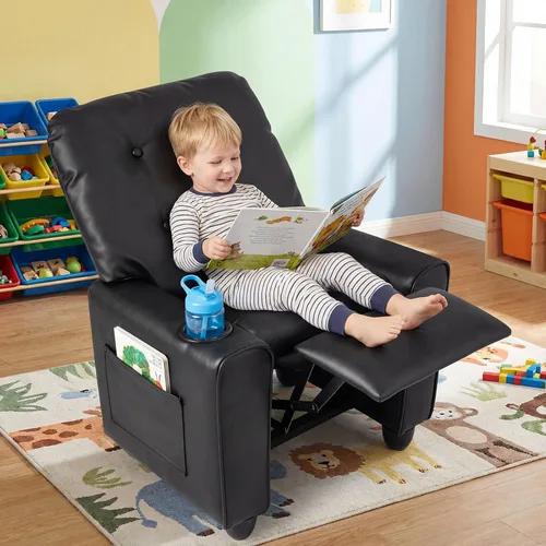 Vista 2 de Costzon Niños reclinable, PU cuero bebé bebé empujar hacia atrás sofá Negro