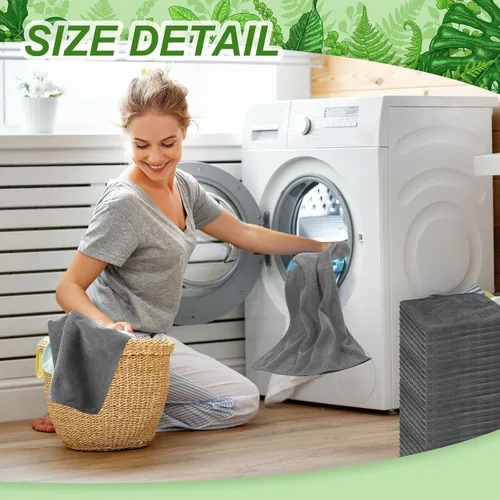 Vista 6 de Preboun Paquete de 300 paños de limpieza de microfibra de 12 x 16 pulgadas, multiusos, reutilizables, lavables, toallas absorbentes para casa, Gris