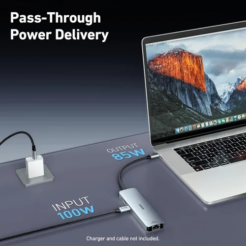 Vista 3 de BENFEI Hub USB C 6 en 1 con HDMI (4K a 60 Hz), 2 USB-A, 1 USB-C Datos, carga de 100 W, Gigabit Ethernet, cable de silicona sin enredos compatible