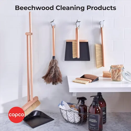 Vista 5 de Copco Juego de cepillo de mano y recogedor, escoba de madera de haya y recogedor con cerdas suaves, almacenamiento para colgar con lazo de cuero