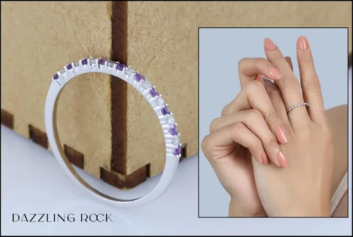 Vista 3 de Dazzlingrock Collection Alianza de boda apilable redonda de amatista y diamante blanco para mujer en oro