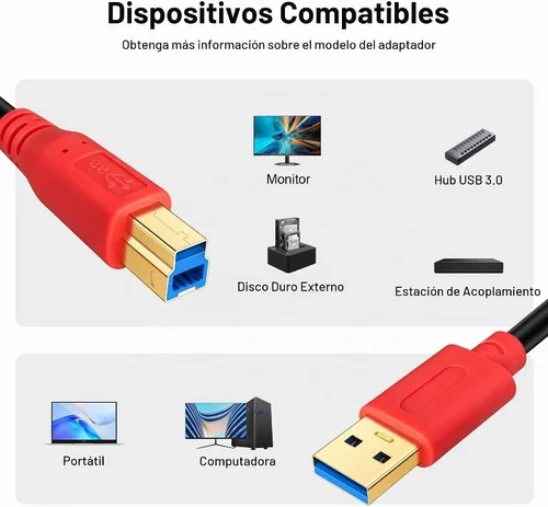 Vista 7 de Tan QY Cable USB 3.0 A-macho a B-Macho de 1 pie, para impresora/disco duro