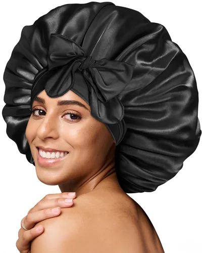 Vista 40 de BONNET QUEEN - Gorro de seda para dormir de BONNET QUEEN, gorro de satén para dormir con banda de amarre ajustable, para cabello rizado, de una sola
