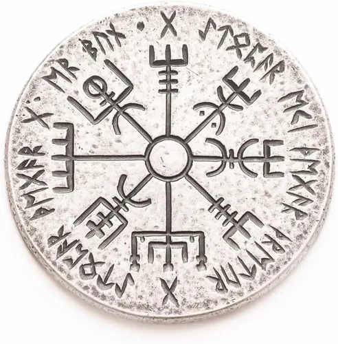 Vista 4 de Ficha nórdica de doble pentagrama en plata - Vegvisir y Yelmo de Awe