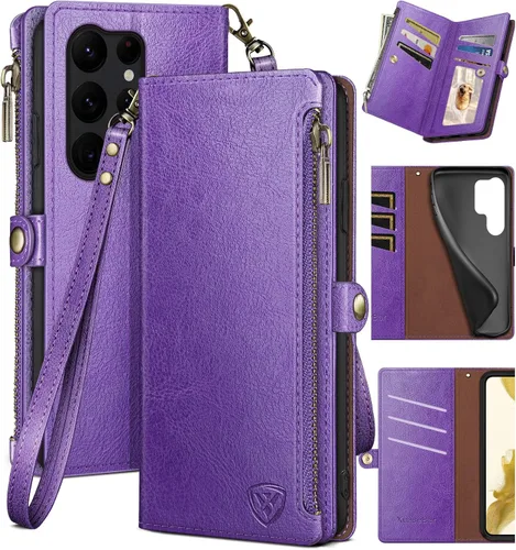 Vista 8 de XcaseBar Funda tipo cartera para Samsung Galaxy S23 Ultra con cremallera【Bloqueo RFID】 Soporte para tarjeta de crédito, libro de folio con tapa