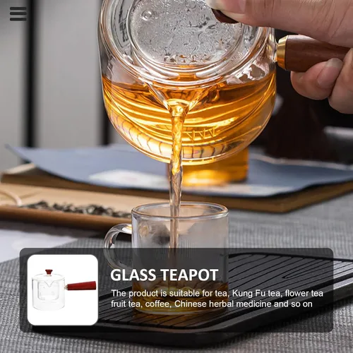 Vista 2 de CALLARON Tetera de vidrio de 18.6 onzas, tetera transparente con infusor, tetera con mango de madera antiquemaduras, infusor de té de hojas sueltas