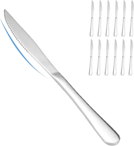 Vista 11 de SANTUO 12-Piece Steak Knife and Fork Set for 6, Stainless Steel Steak Knives with Dinner Forks, Serrated Steak Knife Set, Mirror Polished