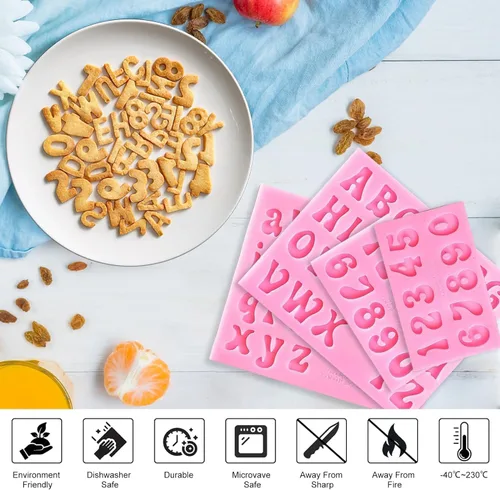 Vista 3 de 4 moldes de silicona para letras para chocolate, mini moldes de 26 letras y números 0-9, moldes comestibles para fondant del alfabeto sin BPA