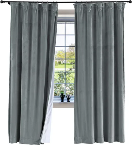 Vista 34 de cololeaf Panel de cortinas opacas de terciopelo con forro para cine en casa, cortina de ganchos planos para barra transversal o pista, 100 pulgadas