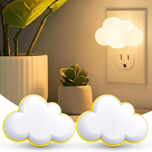 Vista 9 de Mudder Paquete de 2 luces nocturnas enchufables a la pared, luz nocturna LED suave, linda lámpara de pared para cuarto de bebé, sensor cálido, luz