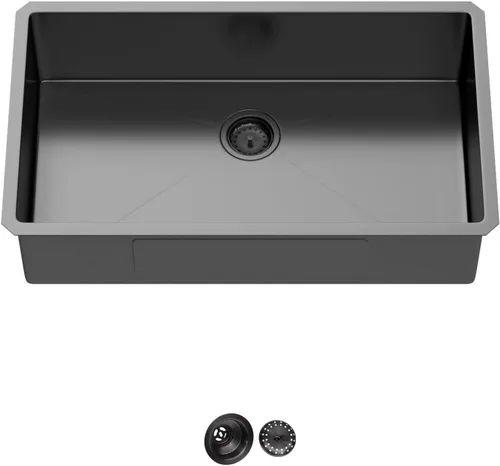 Vista 7 de Fregadero de Cocina Empotrado de 30 Pulgadas Negro - Fregadero de Cocina de Acero Inoxidable Gunmetal Negro de 30x18 Pulgadas de 18 Calibre