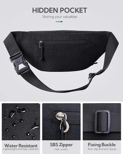 Vista 5 de WATERFLY Cangurera cruzada grande bolsa de cintura delgada, bolsa deportiva para mujer y hombre, mochila de viaje a la moda, para correr, caminar
