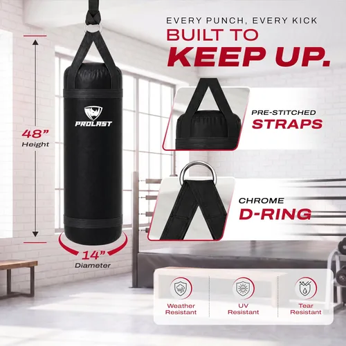 Vista 4 de 4 ft 80lb Heavy Boxing Punching Bag, Muay Thai, MMA, Strength Training Equipment, Hanging Negro