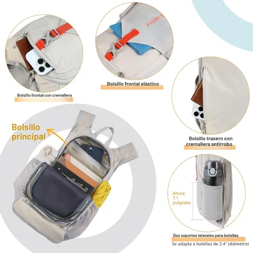 Vista 4 de FIORETTO Mochila de 15L para senderismo para mujeres y hombres, mochila mini plegable, mochila ligera pequeña para acampar, viajar, actividades al