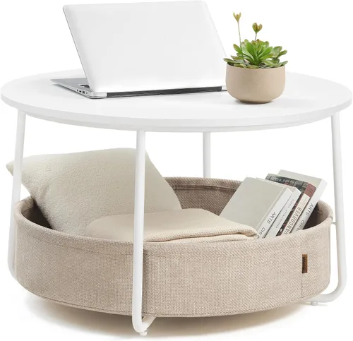 Vista 7 de VASAGLE Colección LILEA - Mesa de centro con almacenamiento, mesa redonda para sala de estar con cesta de tela, estilo moderno, marco de metal
