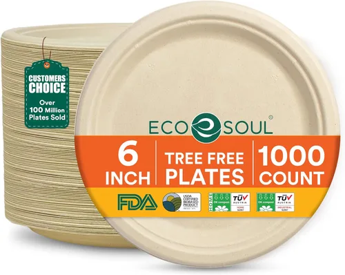 Vista 25 de ECO SOUL - Platos de papel compostables de 9 pulgadas (paquete de 100) biodegradables, resistentes, desechables, ecológicos para cena de Navidad